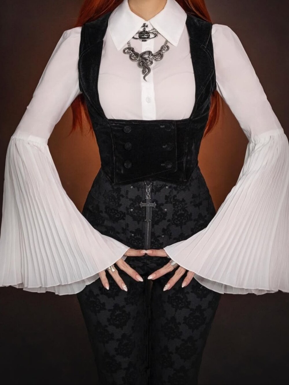 Killstar White Button Down Shirt with Flared Sleeves